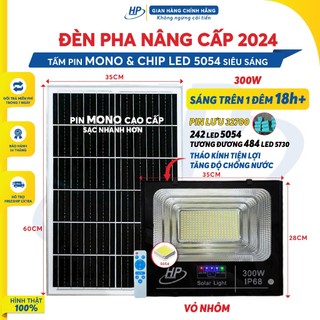 Đèn năng lượng mặt trời 100w, 200w,300w IP68. Có Chế Độ Báo Pin Đầy. Chip Xịn 5730 Siêu Sáng