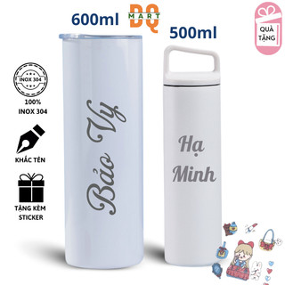 Ly giữ nhiệt để ô tô DQMart 600ml màu trắng sang trọng, ly giữ nhiệt cao cấp hình trụ 2 lớp inox