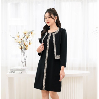 Set Áo Vest Nữ Dáng Lửng Phối Nẹp + Đầm Nữ Cổ Tròn L65D22T007 L63F22T017 (BÁN RỜI, ÁO KHÔNG KÈM ĐẦM)