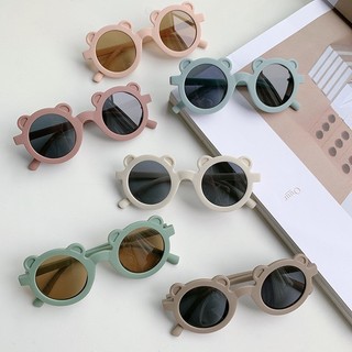 Kính mát gọng tròn tai gấu chống tia uv phong cách vintage thời trang cho bé-bế bế