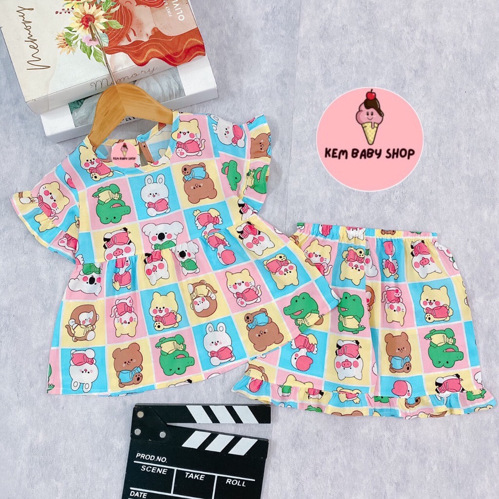 Đồ bộ tole bé gái, bộ lanh mặc nhà bé gái, vải lanh/tole hai da mềm mát kem baby shop