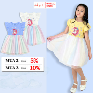 Đầm tay cánh tiên htkids chất thun cotton 4 chiều tiên cá ariel phối lưới 7 màu cho bé gái từ 2-12y-dtnbg045