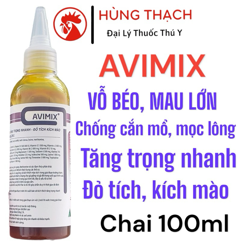 Avimix (100ml) cung cấp đạm và khoáng giúp vỗ béo, chống cắn mổ, kích mọc lông, đỏ tích, kích mào, m