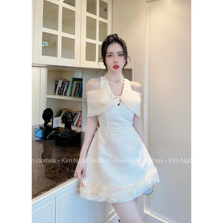 Váy Dự Tiệc Thiết Kế Kim Sa Ngọc Cao Cấp Trễ Vai Có Đệm Ngực Phối Bèo Chân Váy Đi Dự Tiệc Sự Kiện Siêu sang