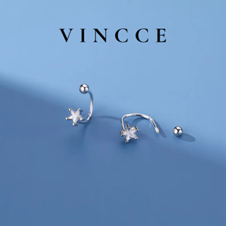  Khuyên tai bạc nữ chốt bi vặn  1 đôi  S925 VINCCE hình ngôi sao đính đá lấp lánh KT47 
