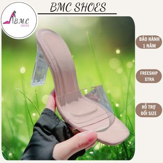 Dép nữ gót meka cao 9cm quai ngang trong bo viền đi êm chân - ddt