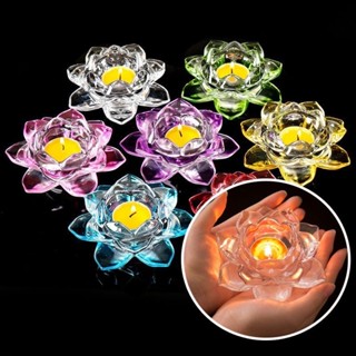 Đế nến hoa sen thủy tinh lưu ly 7 cánh, chân nến thủy tinh cốc lọ đựng nến thơm tealight, Chân Đế Đựng Đèn Cầy Thuỷ Tin