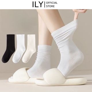 Tất Vớ Trắng Đen Co Giãn Tốt Tất Cổ Cao Nữ ILY