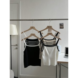 Áo 2 dây kẻ ngang viền màu dáng croptop, Áo ba lỗ chất vải thun dệt kim thoáng mát thời trang mùa hè A6240639 