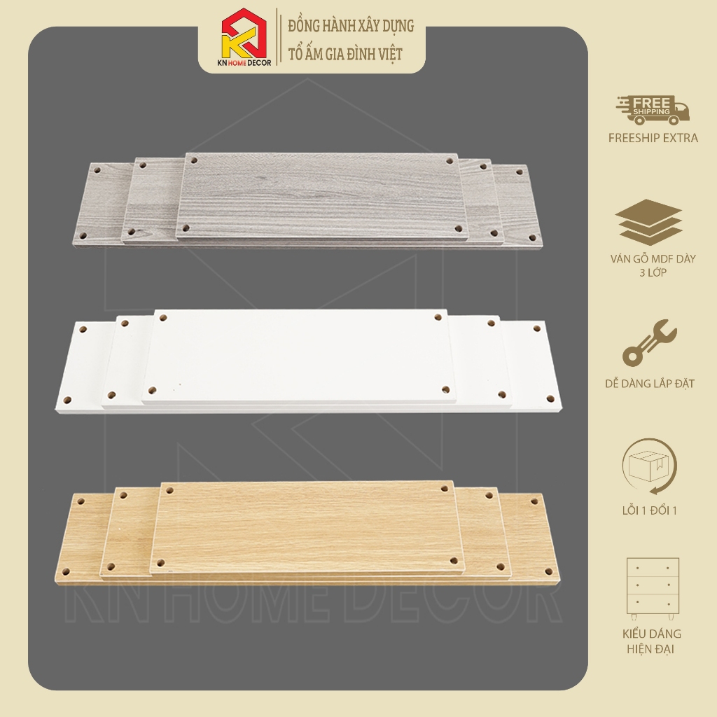 Kệ gỗ treo tường KN Home decor, tấm gỗ treo bằng dây decor trang trí gỗ MDF ,TẶNG phụ kiện KTD_0123