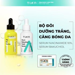 Bộ đôi dưỡng trắng, căng bóng da, chống lão hoá serum niacinamide 10%, serum tia'm bakuchiol 40ml
