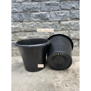 Chậu nhựa cứng 28x22 (cm) ĐEN, Chậu Thakico trồng cây thoát nước tốt !