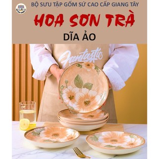 Dĩa tròn gốm sứ họa tiết hoa sơn trà