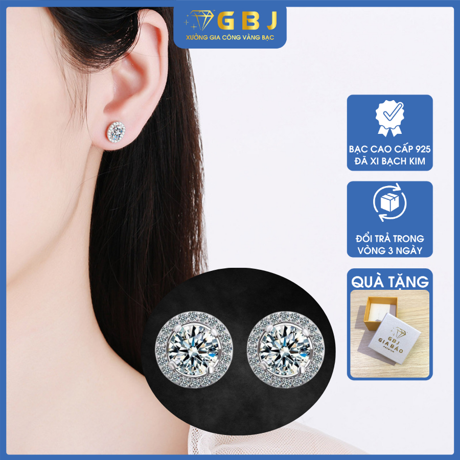 Bông Tai Viền Tròn Gia Bảo Jewelry Hoa Tai Sang Trọng 5li-6li Có Chốt Đẩy Chuẩn Bạc 925 Đã Xi Bạch Kim GBJ50569 50570