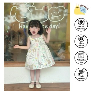 Đầm váy hai dây họa tiết hoa siêu xinh cho bé gái chất liệu vải thô lụa mềm mại thấm hút mồ hôi tốt