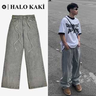 Jeans xám dây thừng - quần jeans wash ống rộng phong cách y2k cực chiến unisex