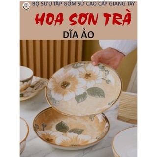 Dĩa tròn gốm sứ họa tiết hoa sơn trà