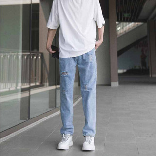 Quần jeans baggy nam rách gối màu xanh nhạt ống suông rộng hà nội hcm 049 Pon.mens freeship hà nội hcm