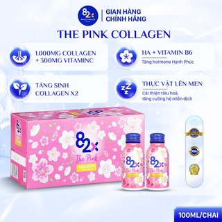 [1 Hộp] Nước uống 82X The Pink Collagen Bổ Sung Vitamin C, Dưỡng Da, Ngừa Lão Hóa (1 hộp/10 lọ)