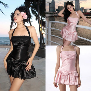 Đầm Thanh Lịch Nơ Xếp Ly ,Đầm Nữ Mùa Hè Dây Lưng Ren Phối Nơ