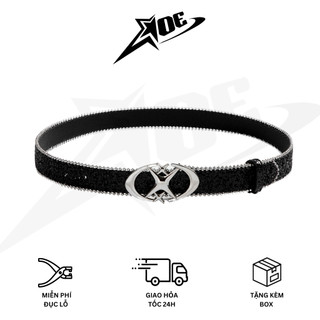 (Có sẵn) AOE STUDIO - Thắt lưng nam nữ da PU dây nịt cao cấp hình chữ thập màu đen lấp lánh phong cách Y2K.