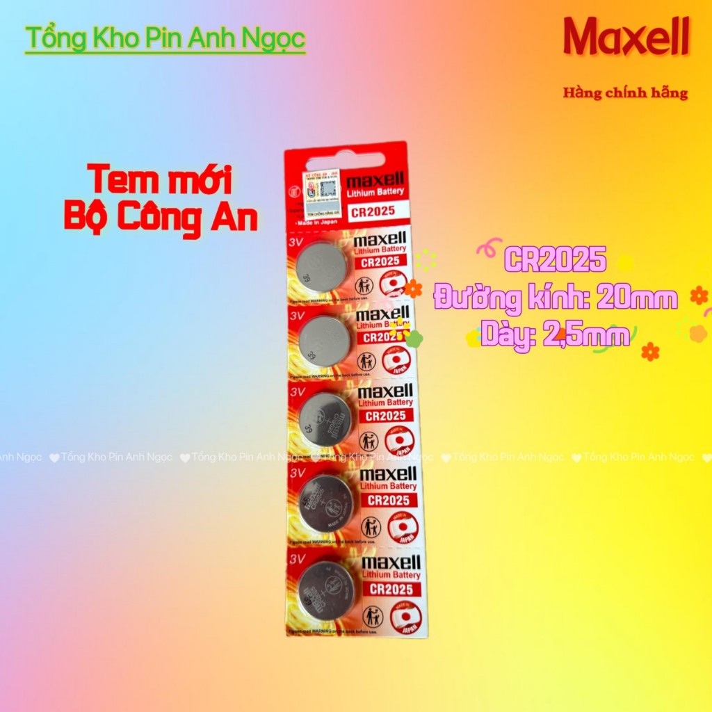 Vỉ 5 Viên Pin CR2025 Chính Hãng Maxell - Mẫu Mới