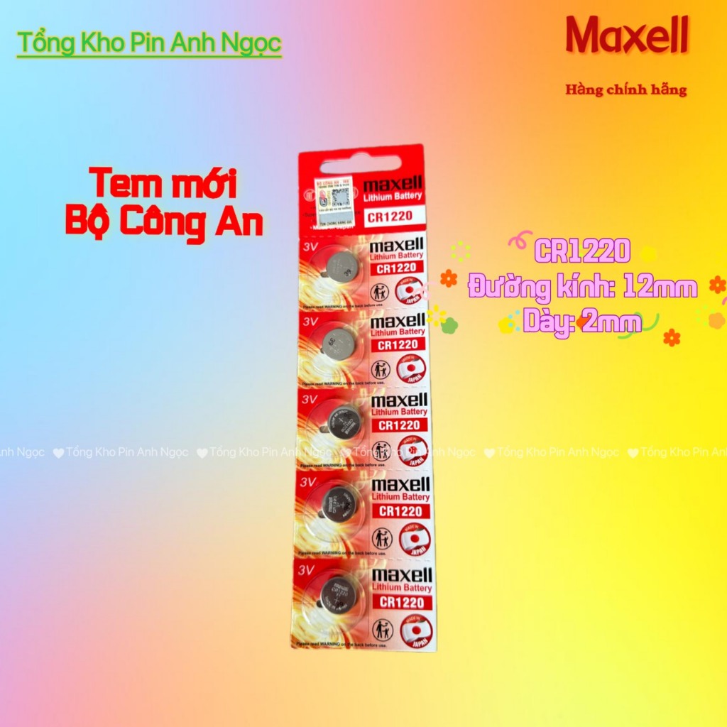 Vỉ 5 Viên Pin CR1220 Chính Hãng Maxell - Mẫu Mới