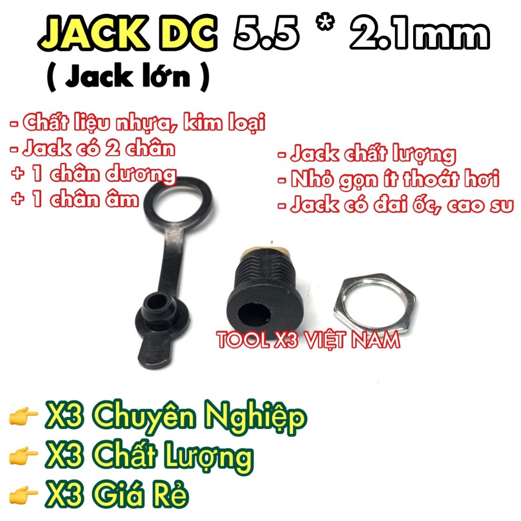 [5521 - lớn] Jack DC 5.5*2.1mm - Có Ốc Vặn (ToolVN)