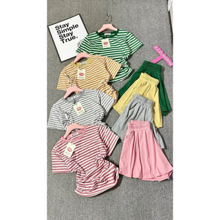 Sét đùi sọc phối quần xòe