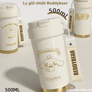  Ly cốc giữ nhiệt 500ml Lót Gốm mạ vàng sắc nét chính hãng Beddybear Phiên bản Hello Kitty Cinnamoroll Doraemon LiLi 