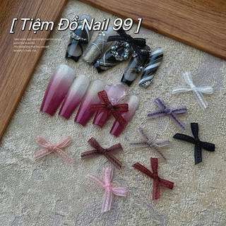 Sét charm nơ vải gắn móng tay, sét nơ nail