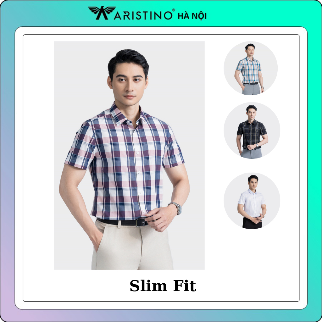 ( Nhiều mẫu 2024 lẻ size)Áo sơ mi ngắn tay Aristino chất liệu sợi sồi form slim không túi