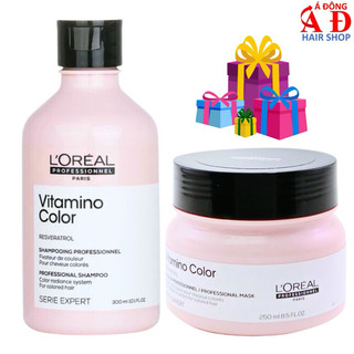 Bộ dầu gội hấp ủ giữ màu tóc nhuộm L'oreal Série Expert Vitamino Color (hồng nhạt)