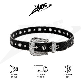 (Có sẵn) AOE STUDIO - Thắt lưng nam nữ da PU Y2K dây nịt cao cấp phối khoen đính màu đen phong cách Gothic.
