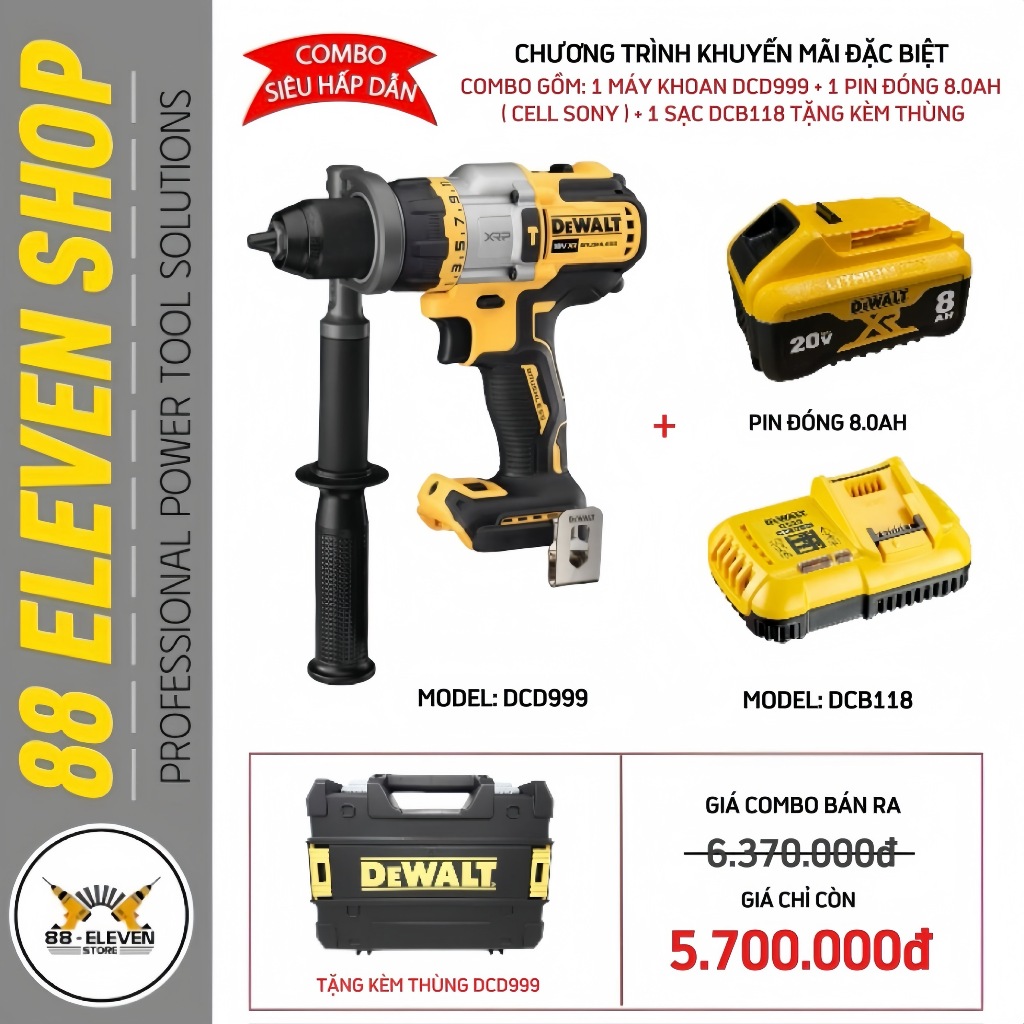 Combo Máy Khoan Động Lực DeWalt DCD999 (Có Thùng)
