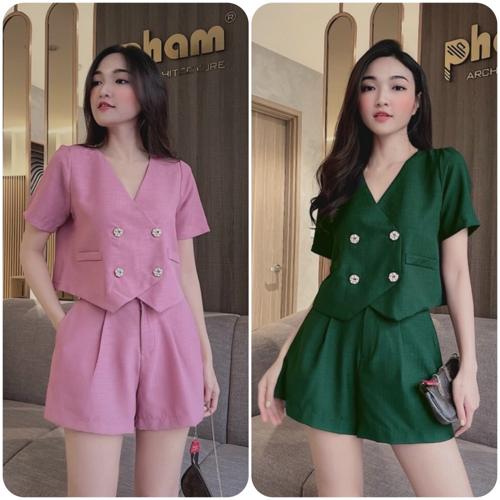 Mã T58 set áo 4 nút quần short