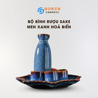Bộ Bình Rượu Sake - Bình Đựng Rươu Men Xanh Hoả Biến Đẳng Cấp - Bát Tràng