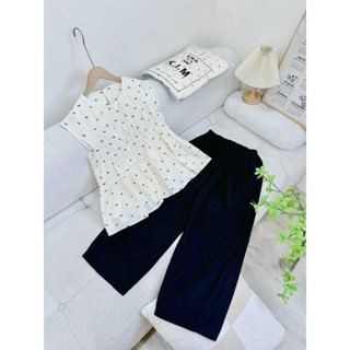 [Kim Clothing] Set bộ nữ áo baby doll form xoè in nơ + quần đen baggy có túi