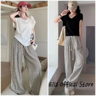 Set quần ống rộng suông ngựa vằn + mix áo cổ tim trơn form rộng