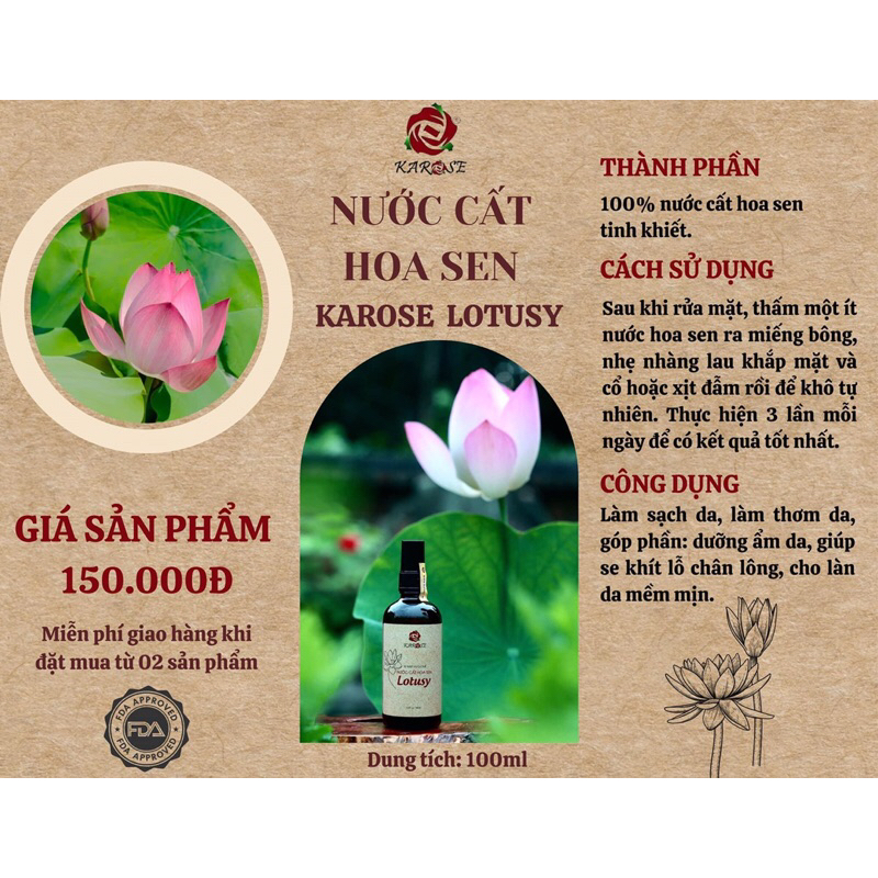 NƯỚC CẤT HOA SEN KAROSE 100ml