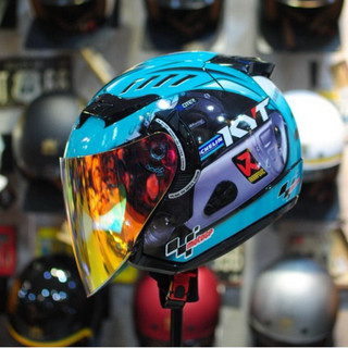 Mũ bảo hiểm 3/4 klt tem kyt moto xanh ngọc 2 kính tiện lợi