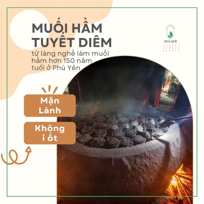 Muối Hầm Tuyết Diêm Phú Yên, không i ốt, làm từ muối biển nguyên chất. Muối thực dưỡng, hữu cơ, ăn chay - Quà Quê