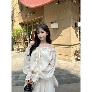 [Minhee Dress] Váy trễ vai dài tay dáng xoè bồng kèm quần bảo hộ Lalacrush