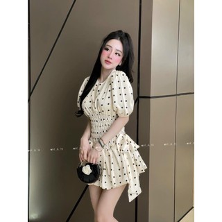 VÁY CHẤM BI NHÚM EO 2 LỚP PHỒNG KÈM QUẦN - HÀNG CAO CẤP