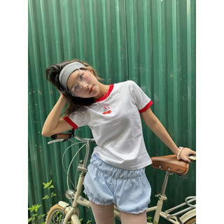 Áo Thun Nữ Baby Tee Viền Đỏ “ Nơ Cherry '' - Kraken Drk siêu dễ thương 100% cotton 2 chiều .