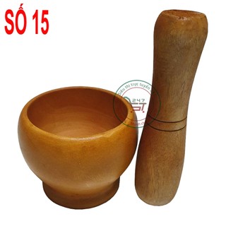 Bộ cối chày gỗ hình lu đâm tiêu giã tỏi đa năng nhiều size 15 tiện lợi