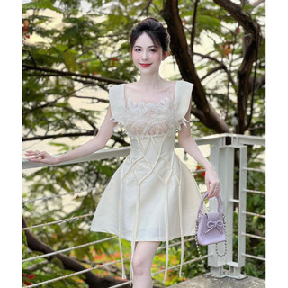 Váy Sát Nách Xoè Phối Lá Ren Ngực Chuẩn Mẫu