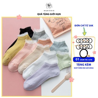 ❤️FREESHIP❤️ Tất - Vớ nữ Cotton Trơn Ulzzang Cổ Ngắn gân tăm Phong Cách Vintage Hàn Quốc cổ bèo tiêu thư