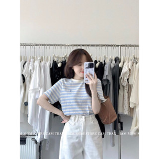 Maihuong⚡️áo polo kẻ cổ tròn theu ngựa 3 màu cho nữ