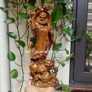 Tượng Đạt Ma sư tổ cưỡi nghê gỗ bách thơm mộc châu cao 30 ngang 11 sâu 6 cm